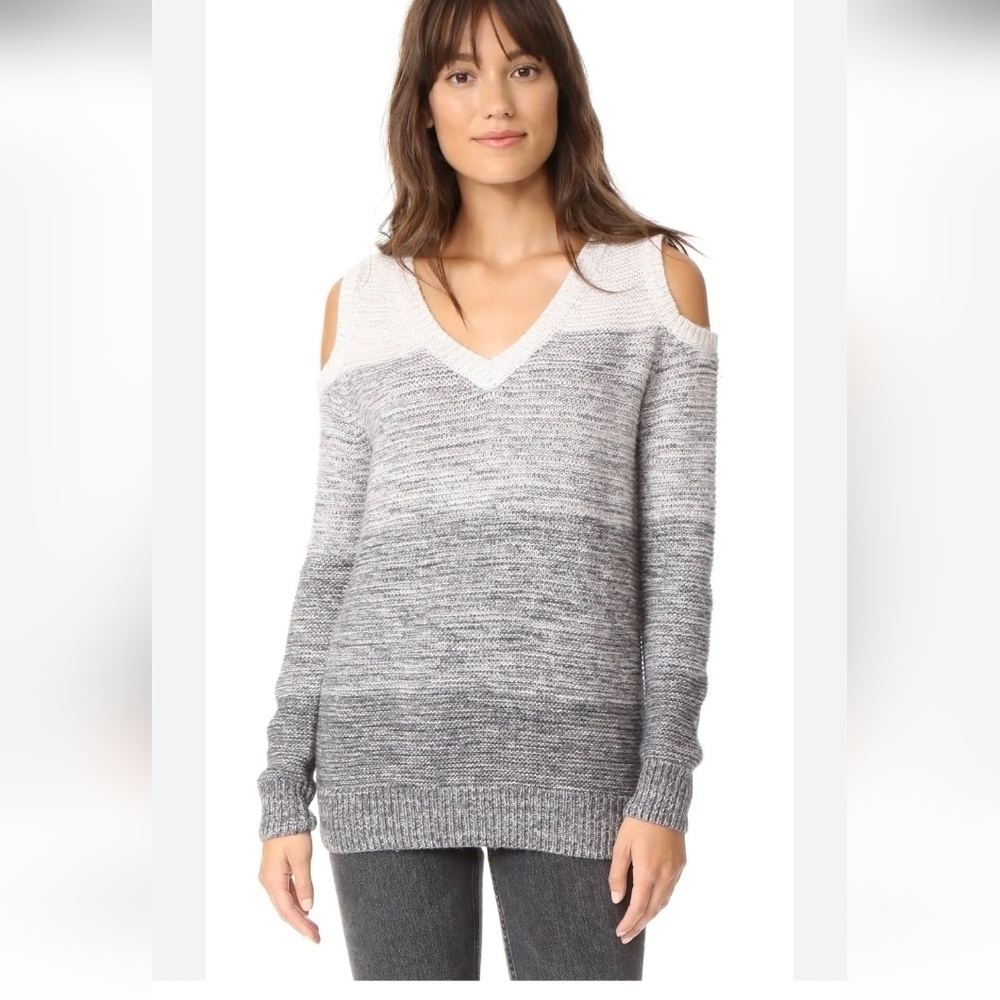 Rebecca Minkoff Page Grey and White Wool Blend Cold Shoulder Knit Sweater M